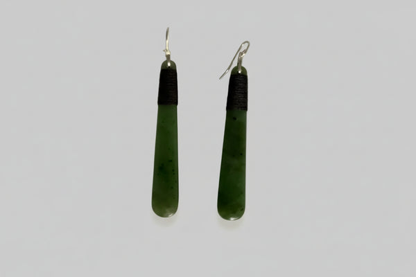 Pair of pounamu earrings with stirling silver hooks
