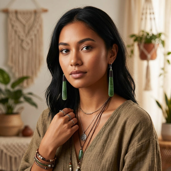 Hono pounamu long earrings