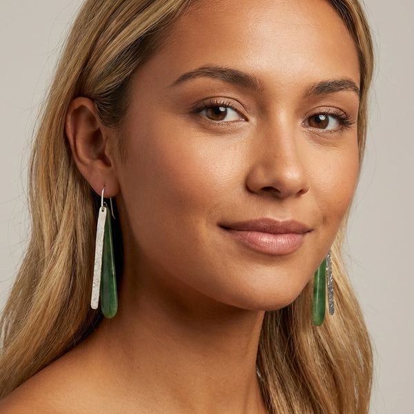 Hono stirling pounamu and stirling silver long drop earrings