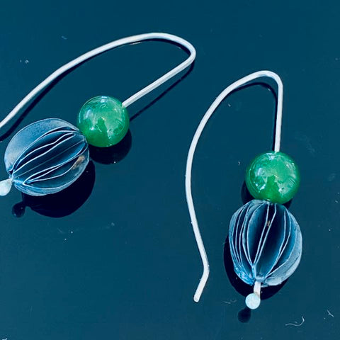 Nature pod black and pounamu drop earrings