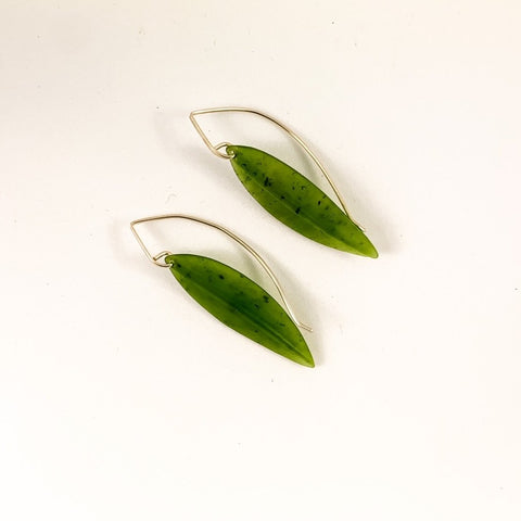 Hono pounamu leaf and silver earrings