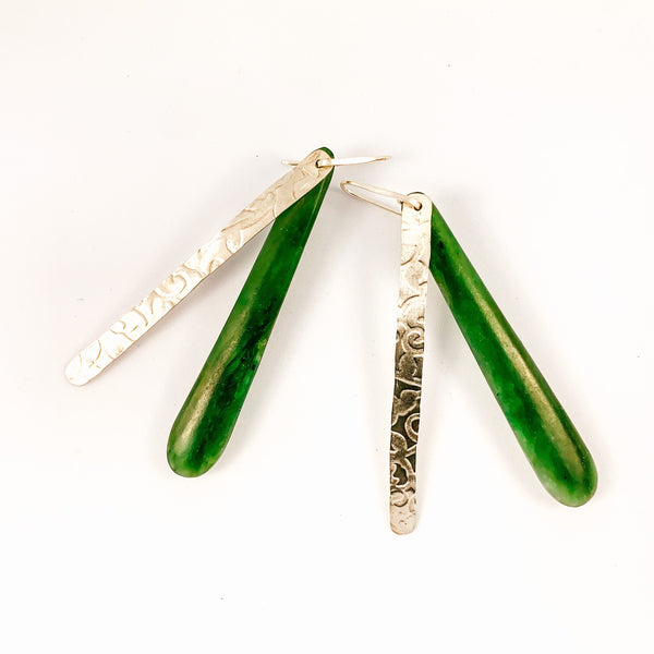 Hono stirling pounamu and stirling silver long drop earrings